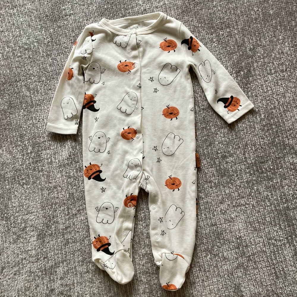 Lila and Jack Halloween Sleeper 6-9 Months Pumpkin Ghost Costume One Piece